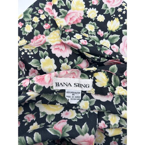 Vintage Hana Sung Y2K Black Floral Slip Nightie Lingerie Mini Dress 90s M - Picture 3 of 3